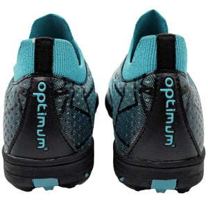 Rear view of both Aztec astro trainers showing teal Optimum text on the heel