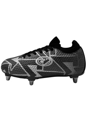 Side profile of the boot showing the silver zigzag graphic and screw-in studs