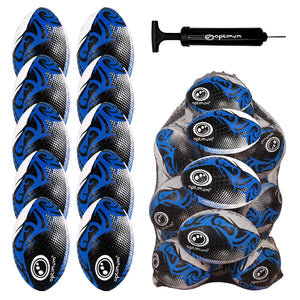 Optimum Bulk Razor Rugby Ball in Blue — pack of 10 with free pump and carrier