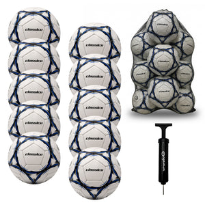 Optimum Classico bulk football pack in Blue — pack of 10 with free mesh carrier and pump