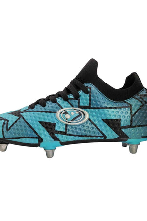 Side profile of the Aztec lace-up rugby boot showing the laces and Optimum logo