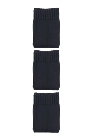 Black Classico knee-length football socks 3-pack, three folded pairs on white - Optimum