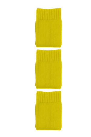 Yellow Classico knee-length football socks 3-pack, three folded pairs on white - Optimum