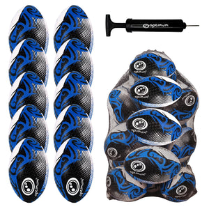 Optimum Bulk Razor Rugby Ball in Blue — pack of 10 with free pump and carrier