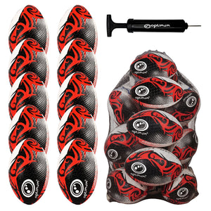 Optimum Bulk Razor Rugby Ball in Red — pack of 10 with free pump and carrier