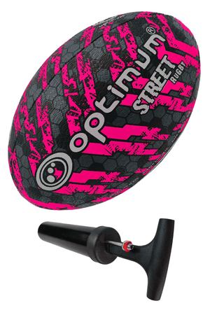 Optimum Street Rugby Ball Black/Pink Size 4 with pump