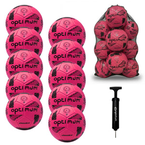 Optimum Classico bulk football pack in Pink — pack of 10 with free mesh carrier and pump