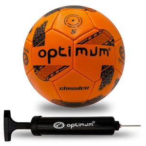 Optimum Classico Football in Fluro Orange, shown with a pump