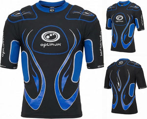 Optimum Inferno Rugby Shoulder Pads Top in Black/Blue, World Rugby approved 12-pad EVA protective top - Optimum