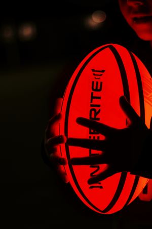 LED Glow Rugby Ball Size 5 – Motion Activated with Auto-Off – Durable Water-Resistant Night Play - Optimum