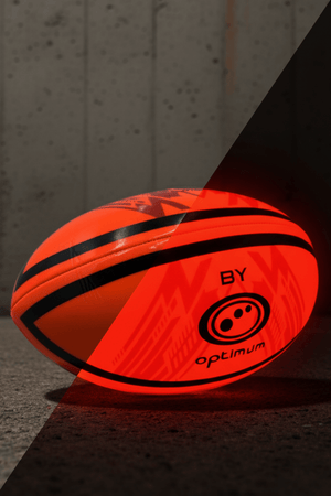 LED Glow Rugby Ball Size 5 – Motion Activated with Auto-Off – Durable Water-Resistant Night Play - Optimum