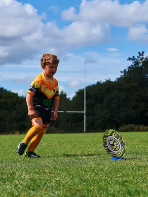 Street Rugby Ball Size 4 – Black/Yellow, Durable, High Visibility - Optimum