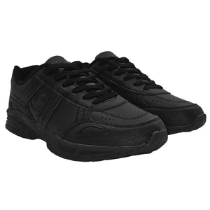 Black Optimum X17 lace-up school trainers, angled pair on white - Optimum