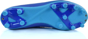 Blue Optimum Ignisio football boot, sole view showing blue moulded studs, on white - Optimum
