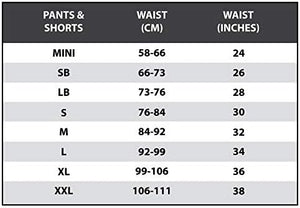Optimum shorts size guide chart showing waist sizes in cm and inches - Optimum