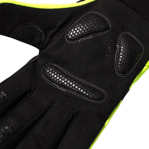Close-up of black padded grip palm on Optimum NiteBrite cycling glove with fluorescent yellow trim - Optimum
