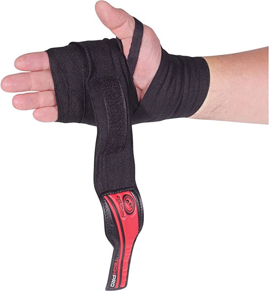Optimum Tech Pro X14 Hand Wraps - Hand Wrap MMA Inner Gloves - Fist Protector Bandages Mitts Muay Thai - Advanced Inner Boxing Gloves For Combat Sports - Quick Wrist Boxing Wraps Pro Grip - Black / Red - Optimum 679