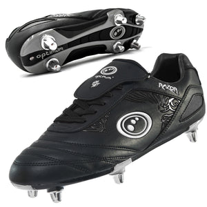 Optimum Razor Junior Rugby Boots Silver/Black – 6-stud metal traction and lightweight lace-up features
