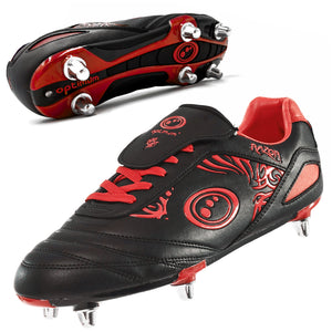 Optimum Razor Junior Rugby Boots Red/Black – 6-stud metal traction and lightweight lace-up features