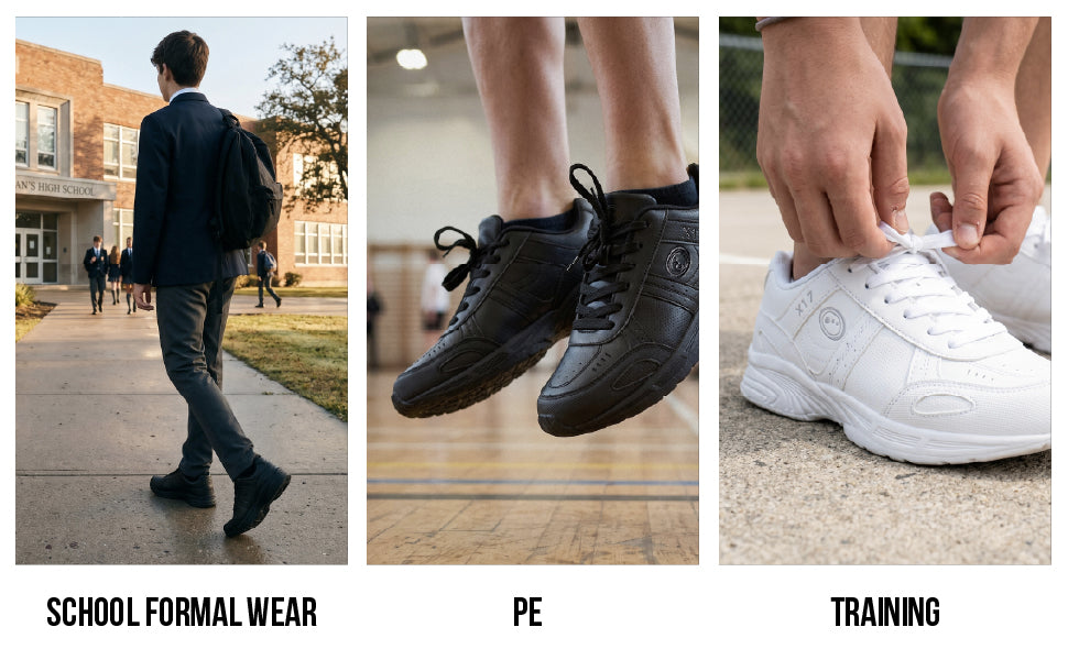 Info graphic: X17 use cases - school formal wear, PE and training - Optimum