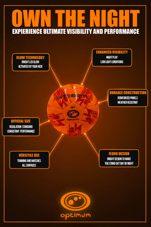 Optimum LED Light-Up Football Ball Size 5 – Glow in The Dark Soccer | Motion Activated with Auto-Off | Durable Water-Resistant Night Play | Pump & Spare Batteries Included | UK Brand - Optimum