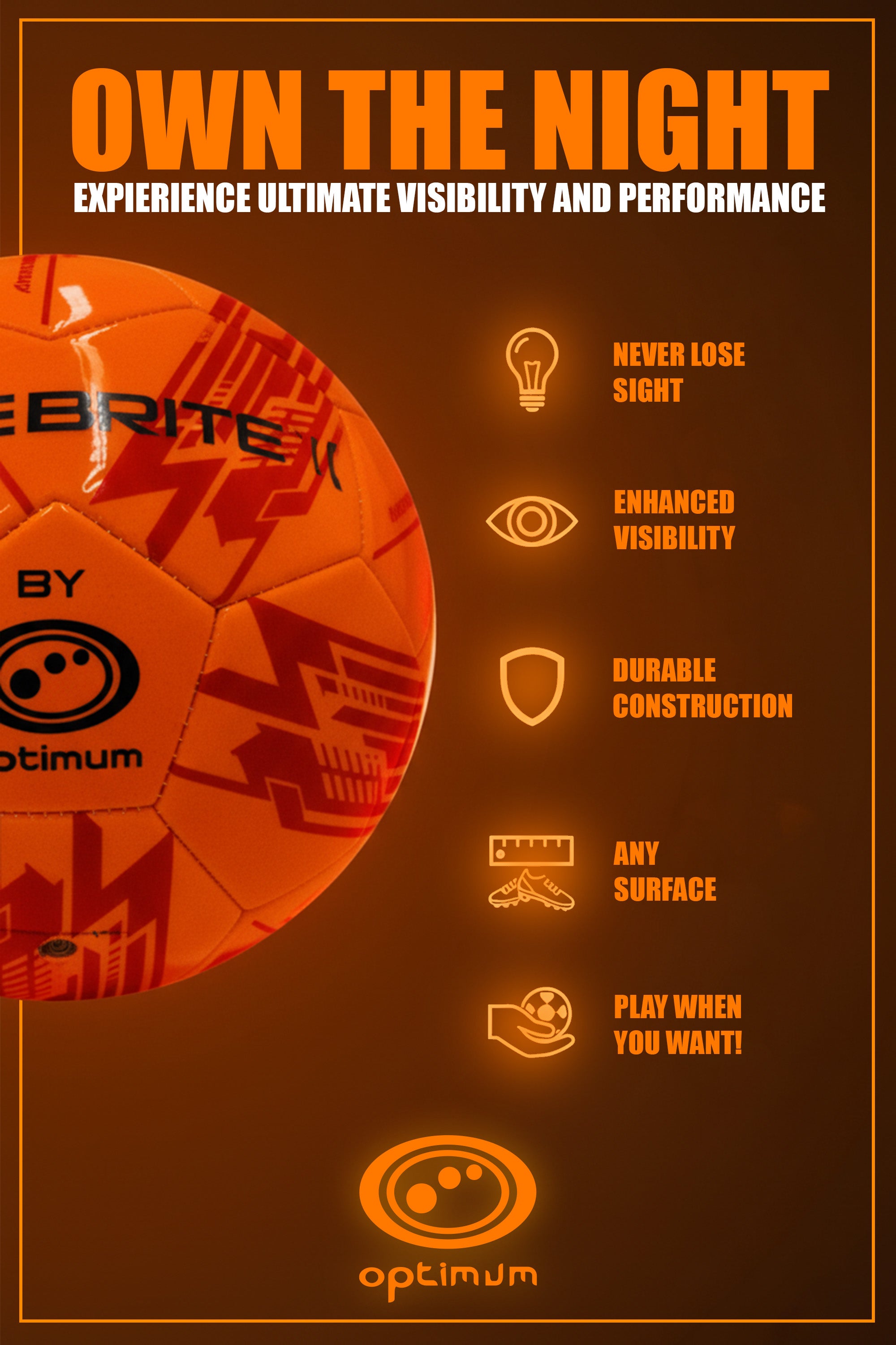 Optimum LED Light-Up Football Ball Size 5 – Glow in The Dark Soccer | Motion Activated with Auto-Off | Durable Water-Resistant Night Play | Pump & Spare Batteries Included | UK Brand - Optimum