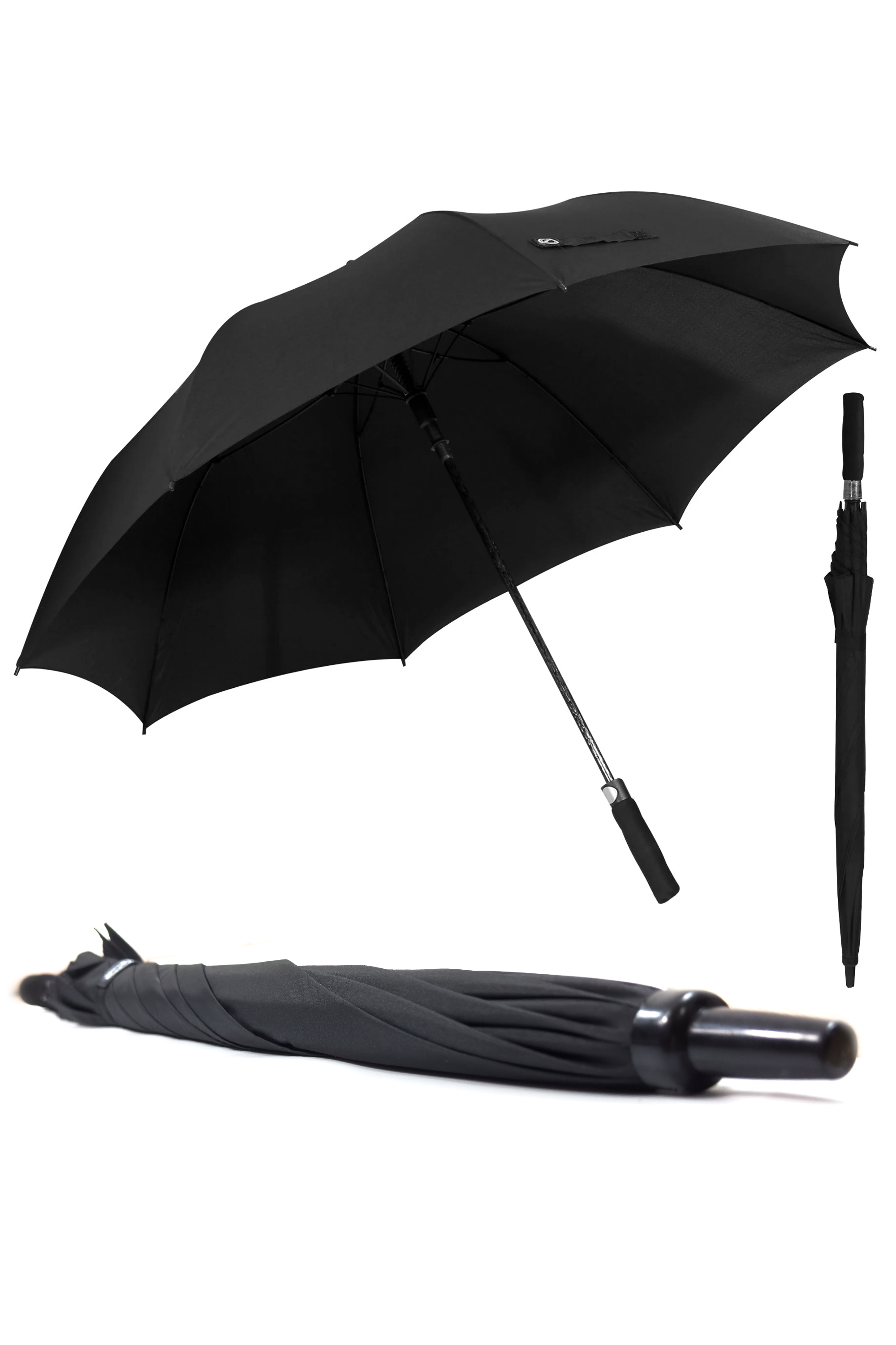 Large Automatic Umbrella Black – Windproof, Reinforced, Travel Use - Optimum