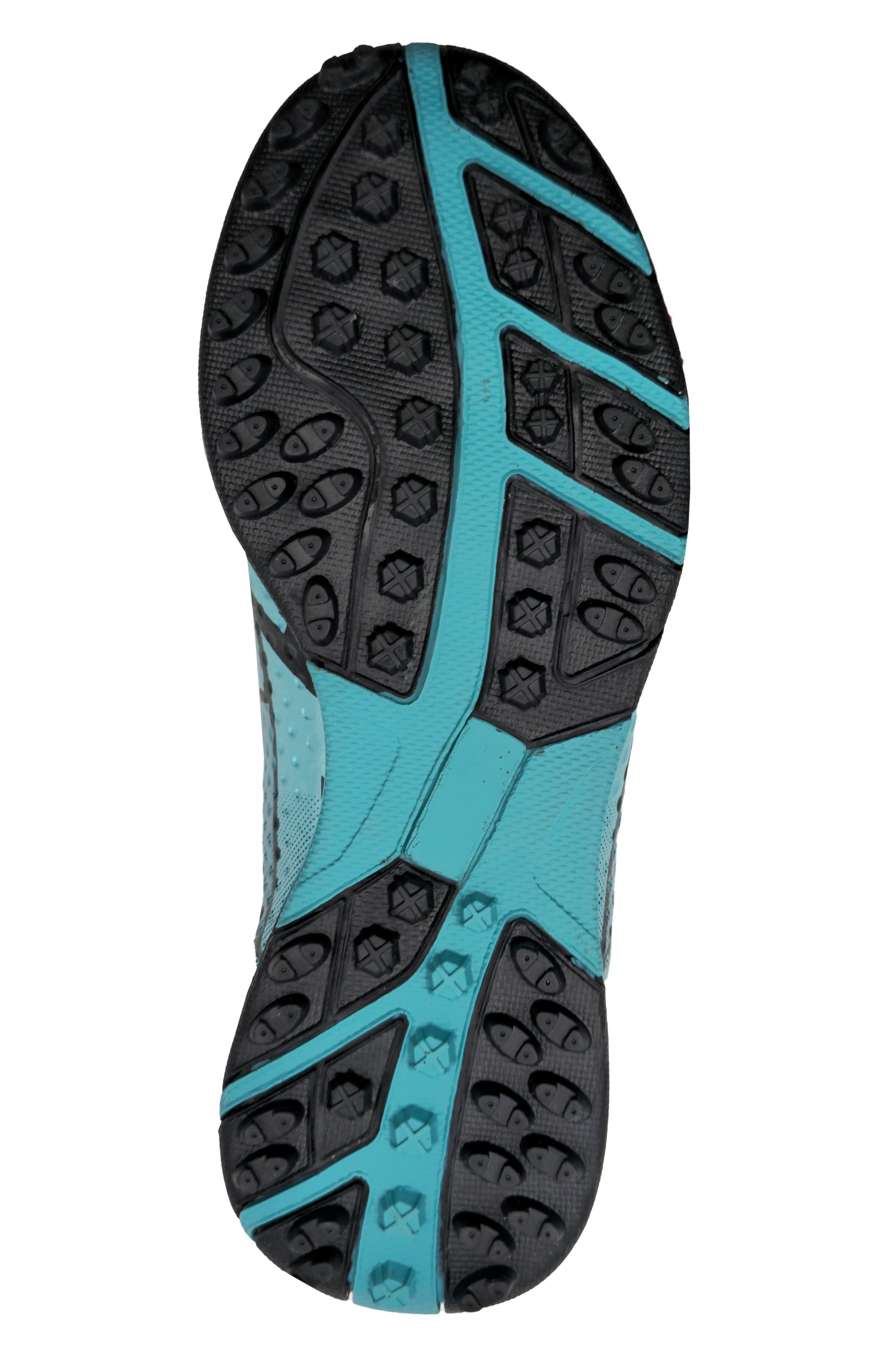 Underside close-up of the flat rubber astro turf sole and tread pattern