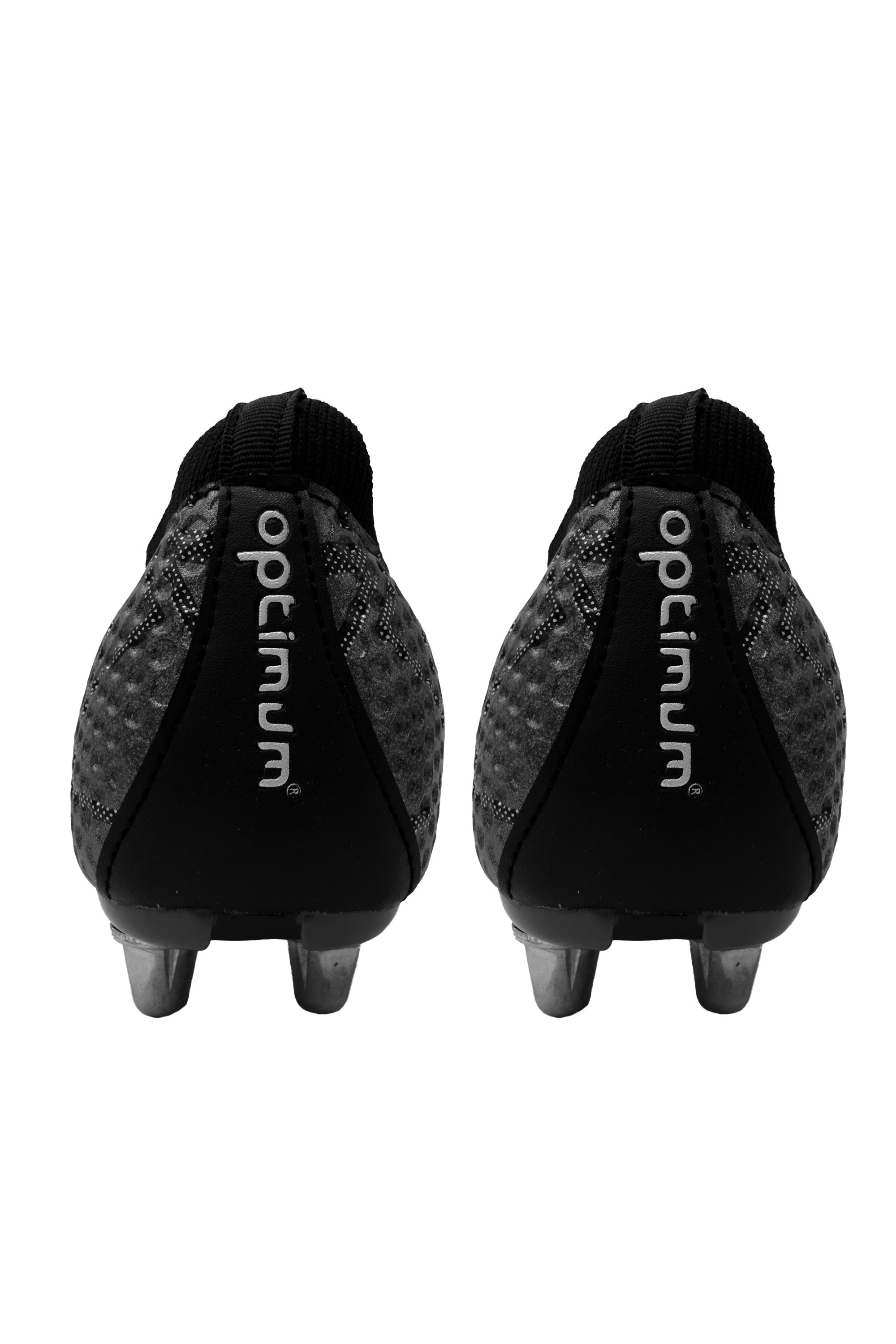 Rear view of both boots showing silver Optimum text on the heel
