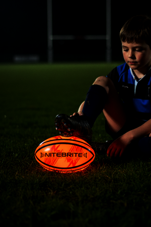Optimum LED Glow Rugby Ball Size 5 – Motion Activated with Auto-Off | Durable Water-Resistant Night Play | Includes Pump & Spare Batteries | UK Sports Brand - Optimum