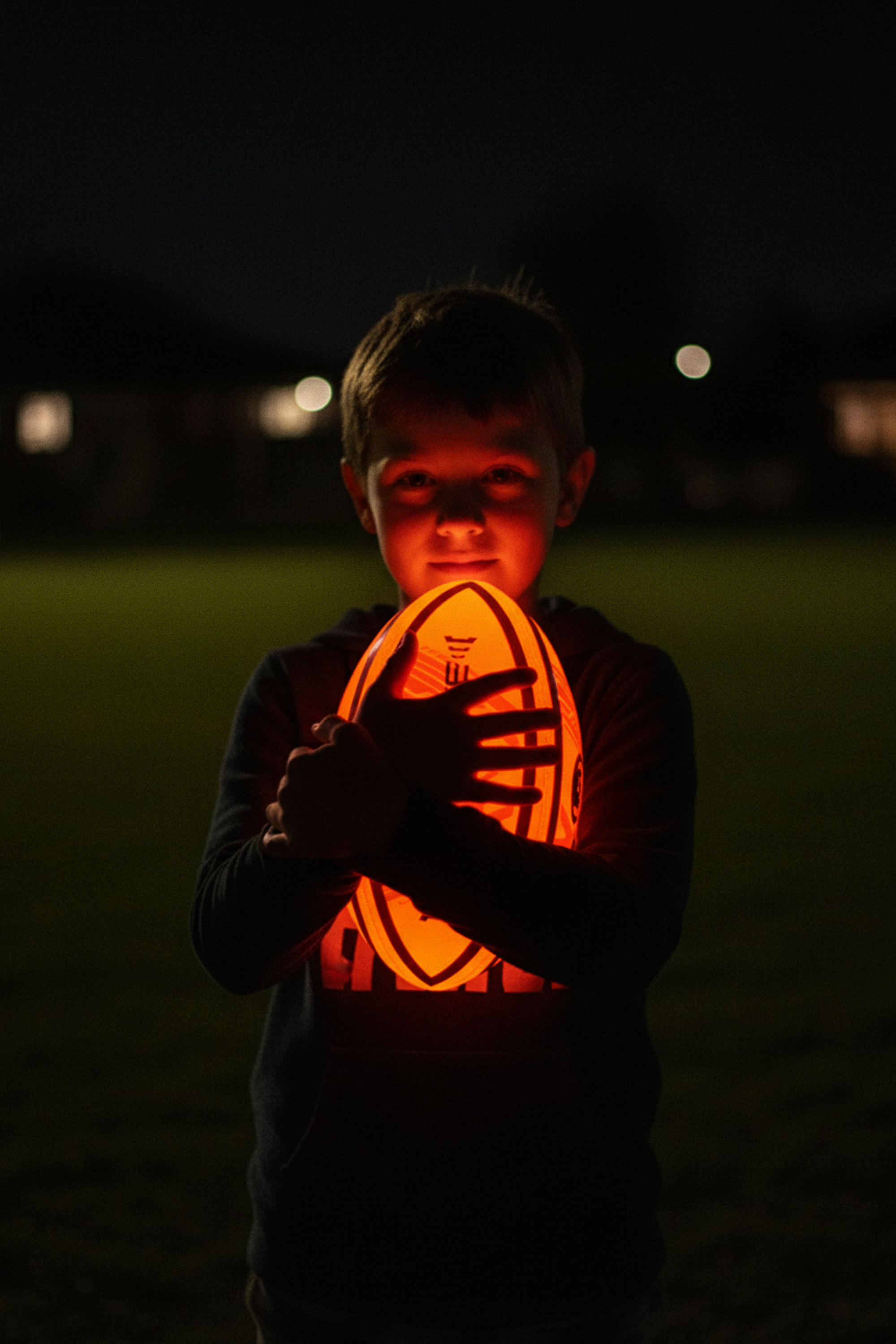 Optimum LED  Glow Rugby Ball Size 5 – Motion Activated with Auto-Off | Durable Water-Resistant Night Play | Includes Pump & Spare Batteries | UK Sports Brand