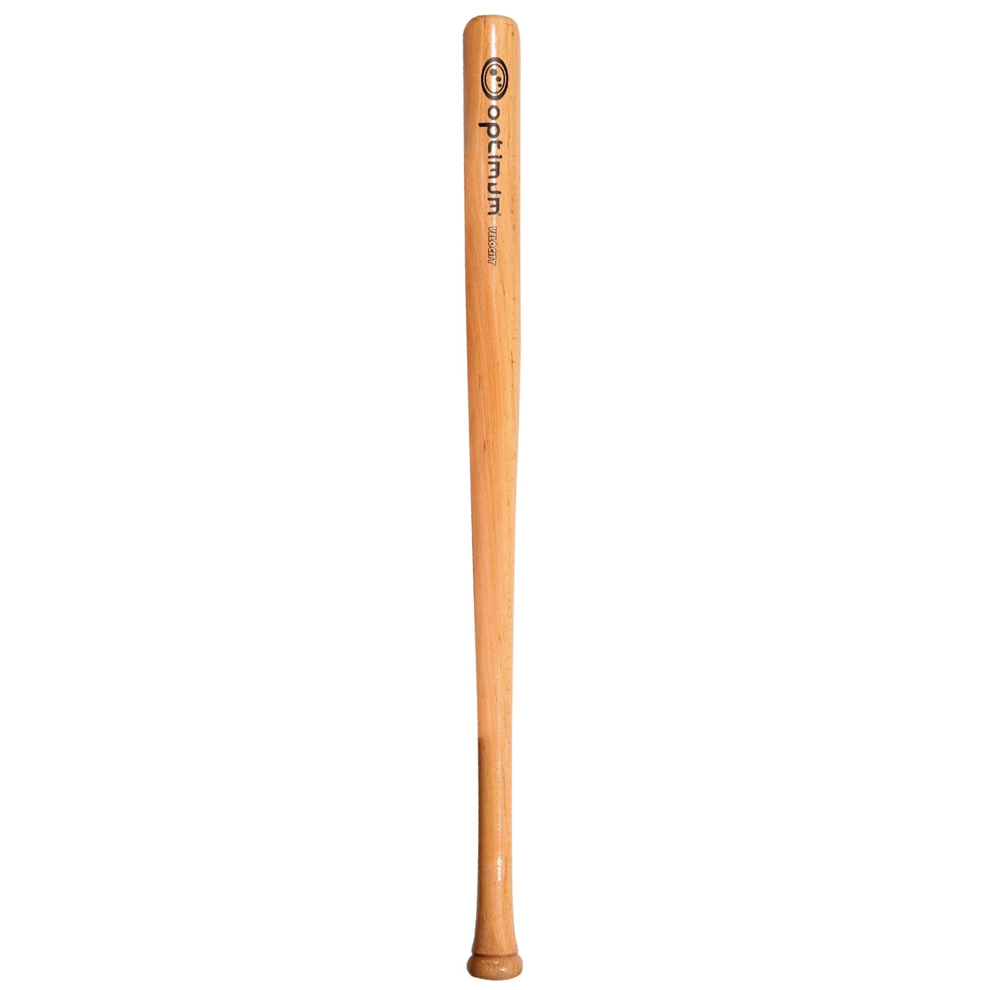 Optimum Velocity 32 wooden baseball bat in natural finish with black logo, full length view - Optimum