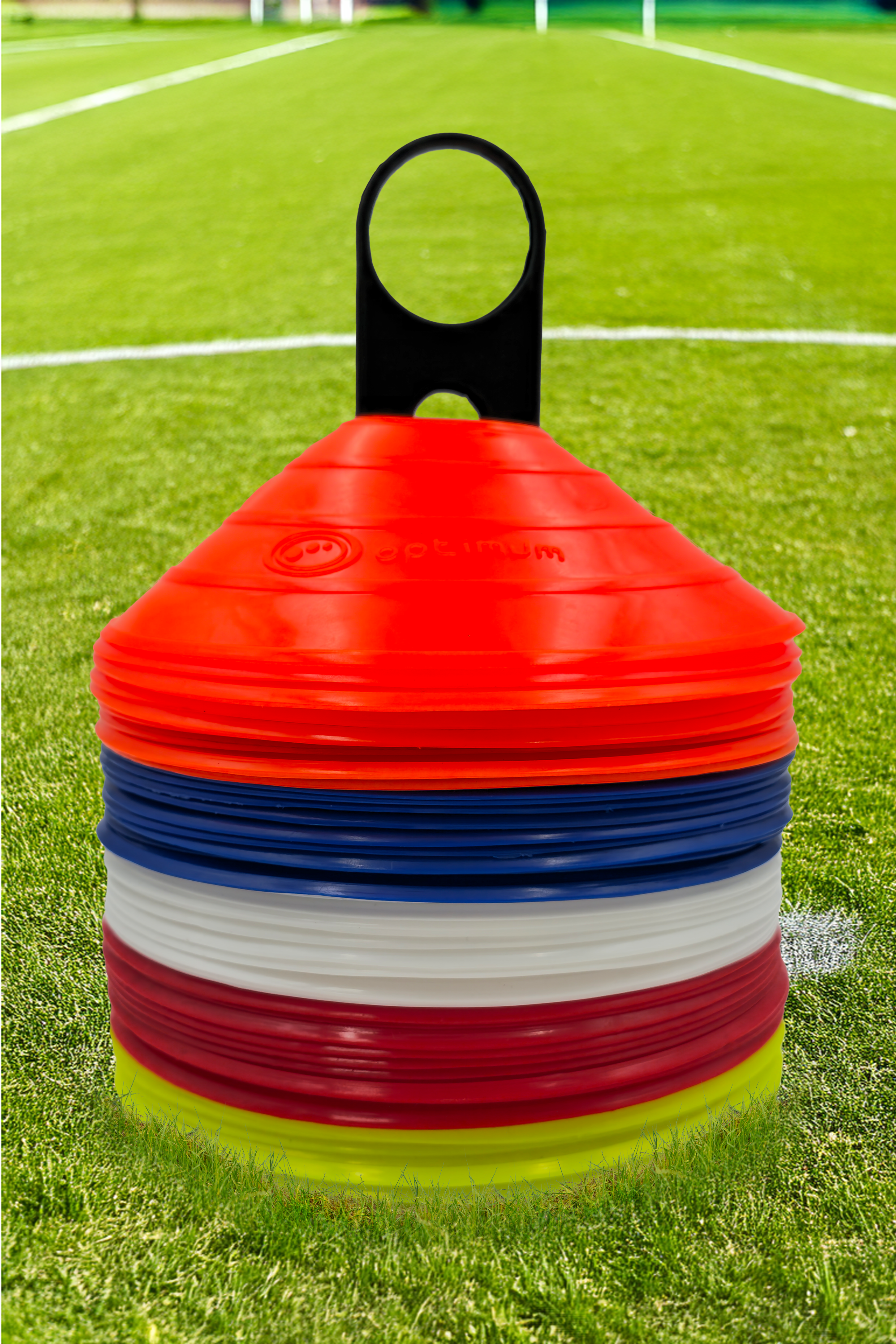 50 Durable Marker Cones & Carrier for Football Training - High Visibility - Optimum