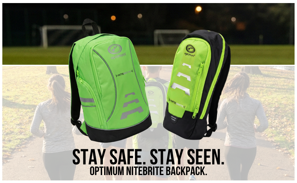 Optimum Nitebrite 25L Backpack in fluro green, waterproof reflective cycling rucksack feature graphic - Optimum