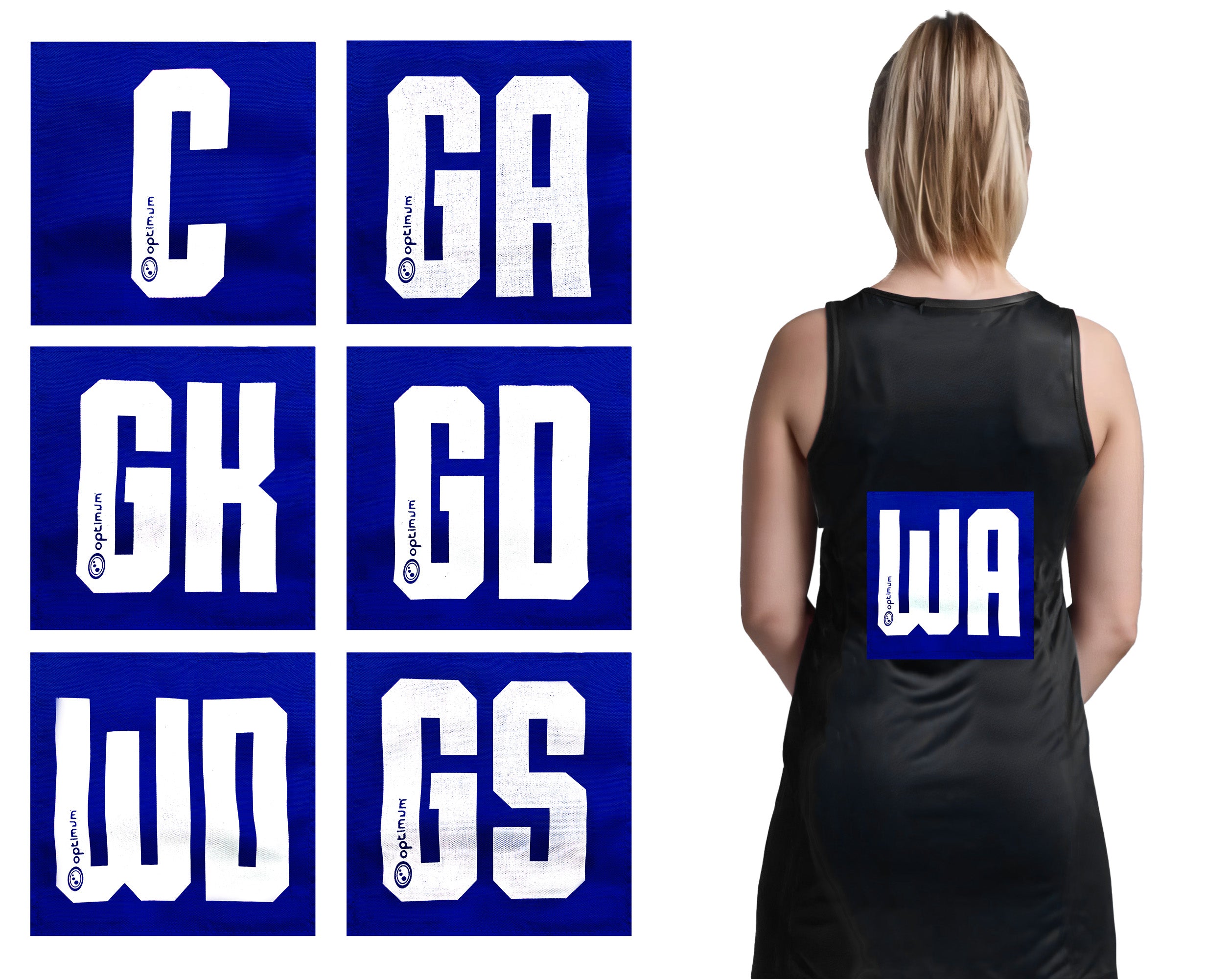Netball Patches – Lightweight, Adjustable, Bold Lettering, 14-Pack - Optimum
