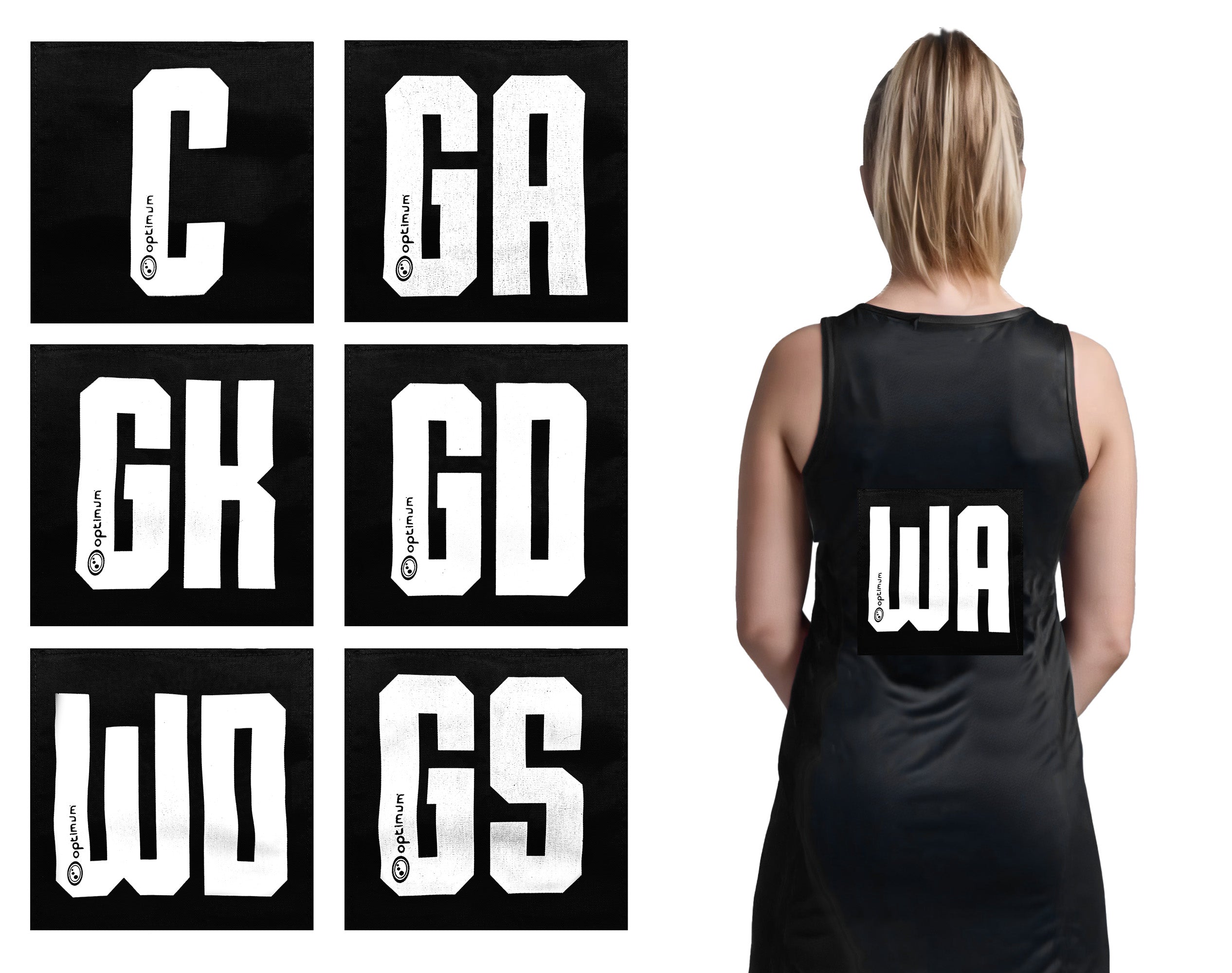 Netball Patches – Lightweight, Adjustable, Bold Lettering, 14-Pack - Optimum