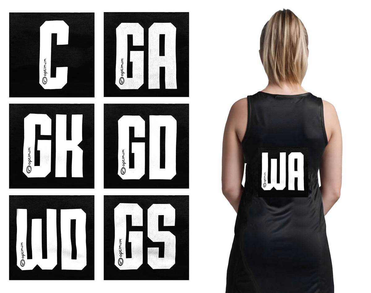 Netball Patches – Lightweight, Adjustable, Bold Lettering, 14-Pack - Optimum