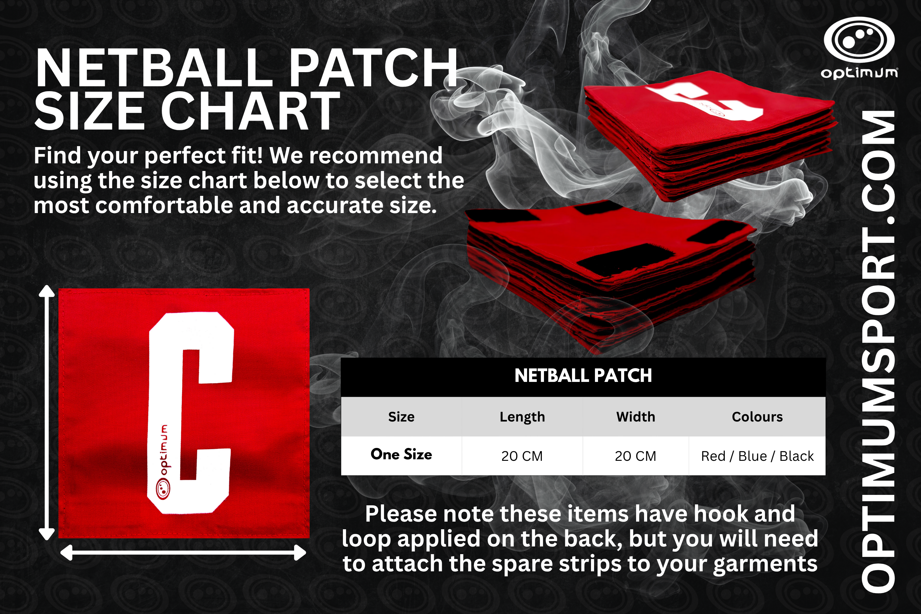 Netball Patches – Lightweight, Adjustable, Bold Lettering, 14-Pack - Optimum