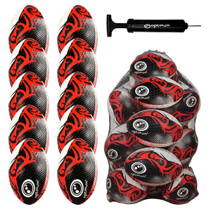 Optimum Bulk Razor Rugby Ball in Red — pack of 10 with free pump and carrier