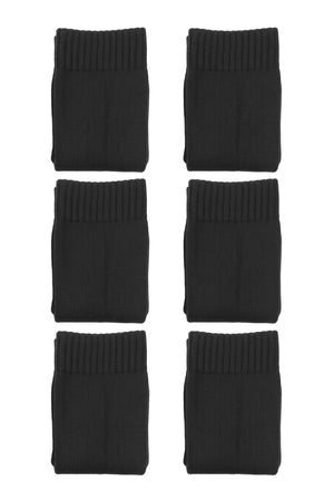 Black Classico knee-length football socks 6-pack, six folded pairs on white - Optimum