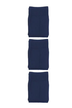 Navy Classico knee-length football socks 3-pack, three folded pairs on white - Optimum