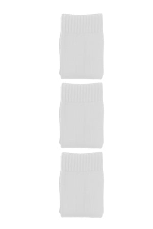 White Classico knee-length football socks 3-pack, three folded pairs on white - Optimum
