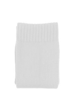 Single pair of white Classico knee-length football socks, folded, on white - Optimum