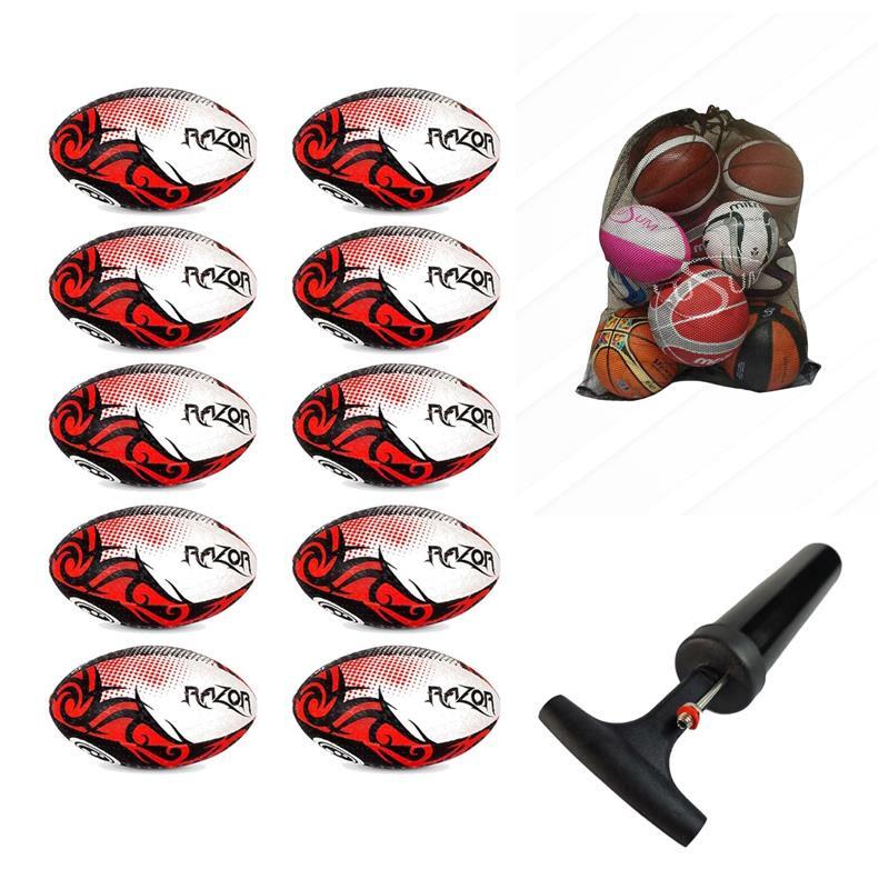 Bulk Razor Rugby Ball Red – 10/20/30 Pack with Free Pump & Carrier - Optimum