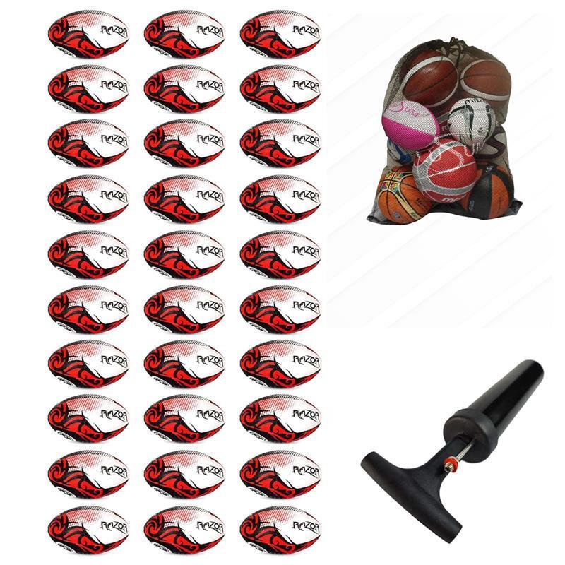 Bulk Razor Rugby Ball Red – 10/20/30 Pack with Free Pump & Carrier - Optimum