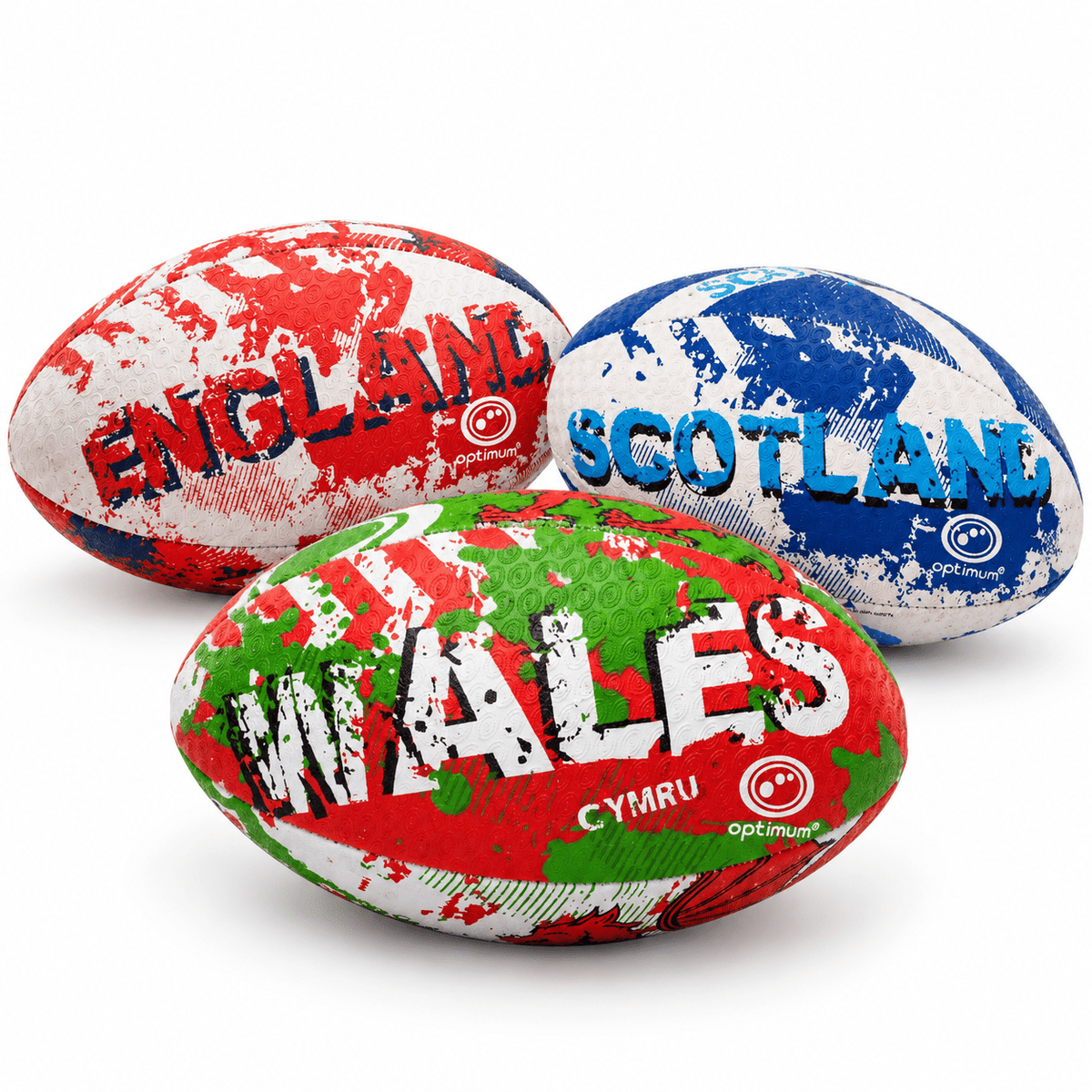 England, Scotland and Wales Optimum national rugby balls grouped together - Optimum