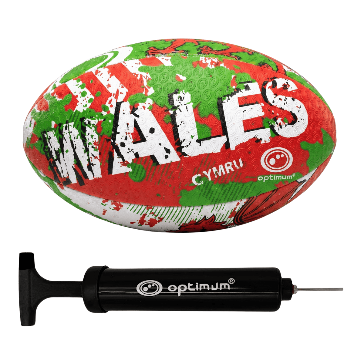 Optimum Wales national rugby ball with pump - Optimum