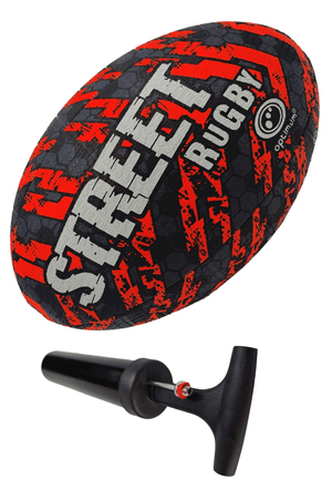 Optimum Street Rugby Ball Black/Orange Size 4 with pump