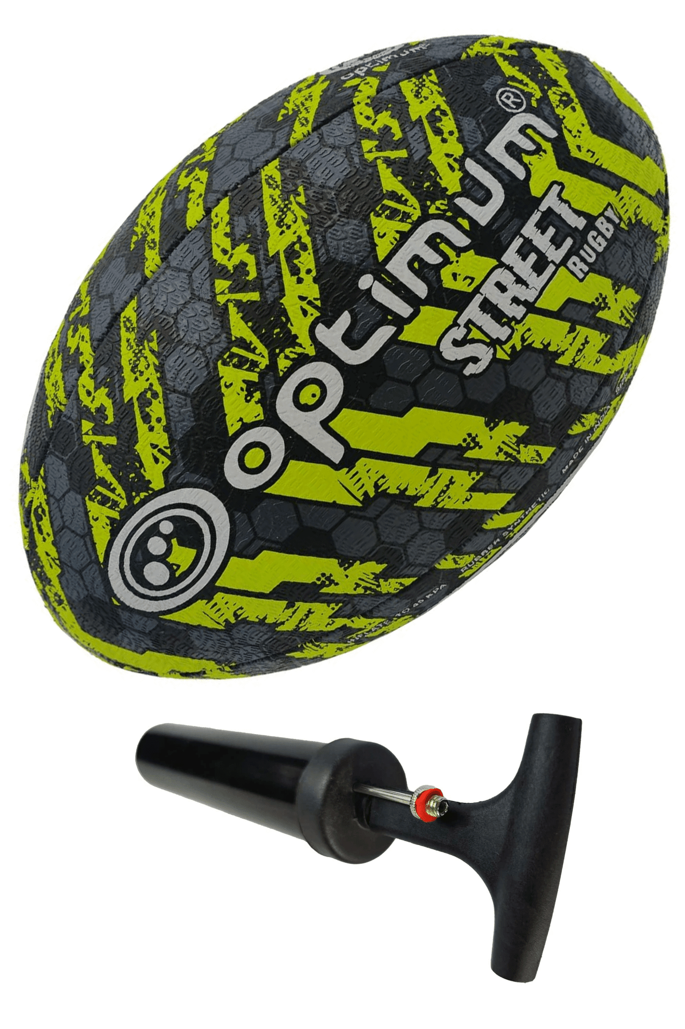 Optimum Street Rugby Ball Black/Yellow Size 5 with pump
