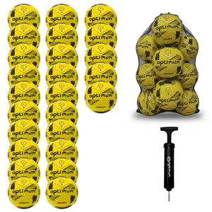 Optimum Classico bulk football pack in Yellow — pack of 25 with free mesh carrier and pump